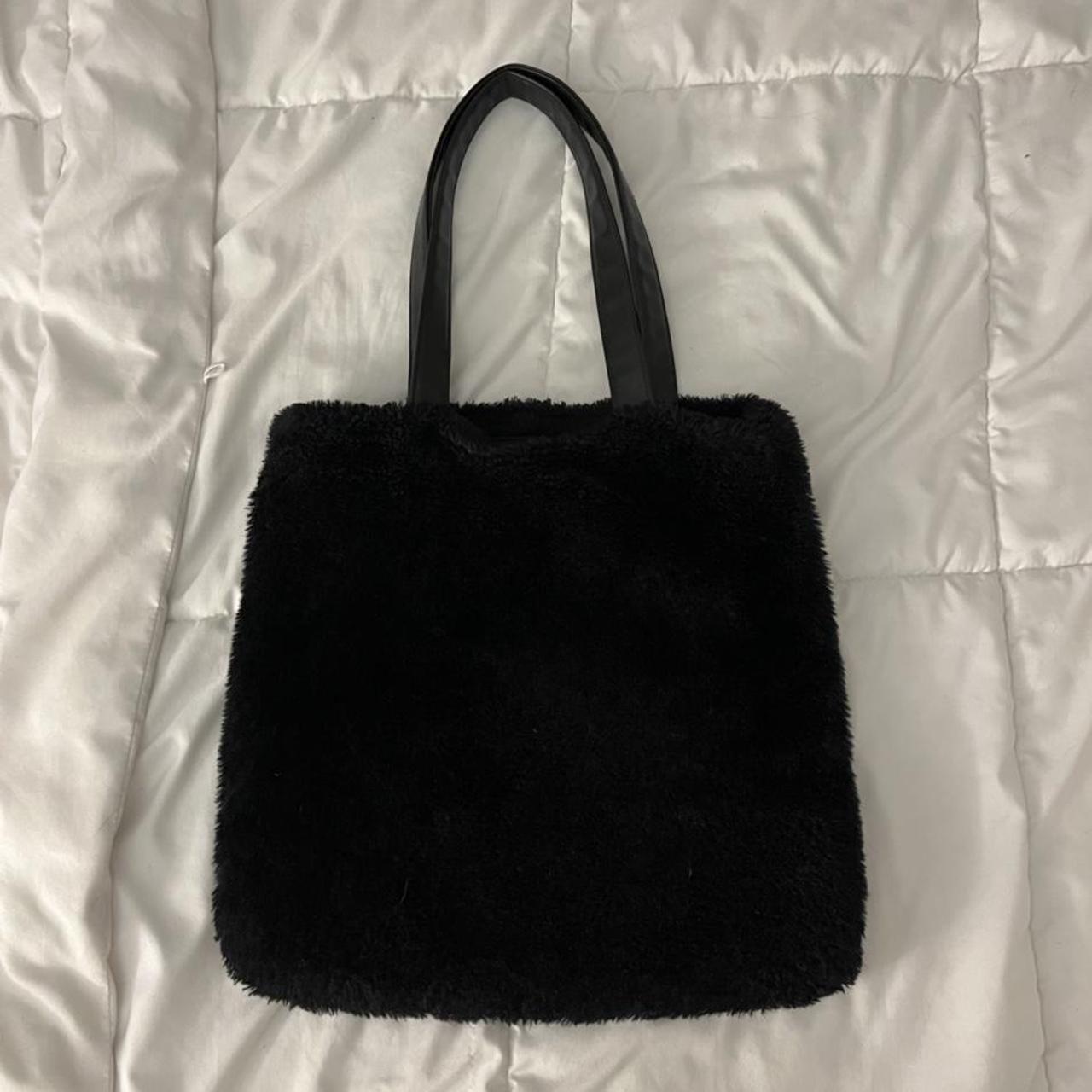 fluffy black handbag