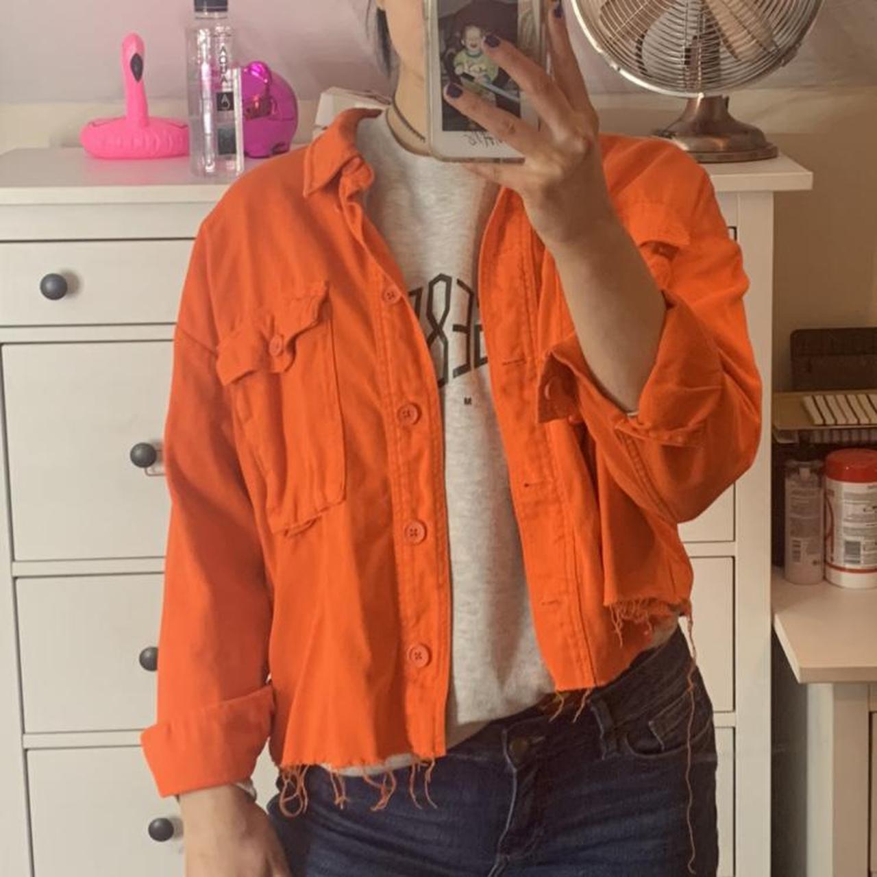 topshop-orange-denim-jacket-size-m-topshop-denim-depop