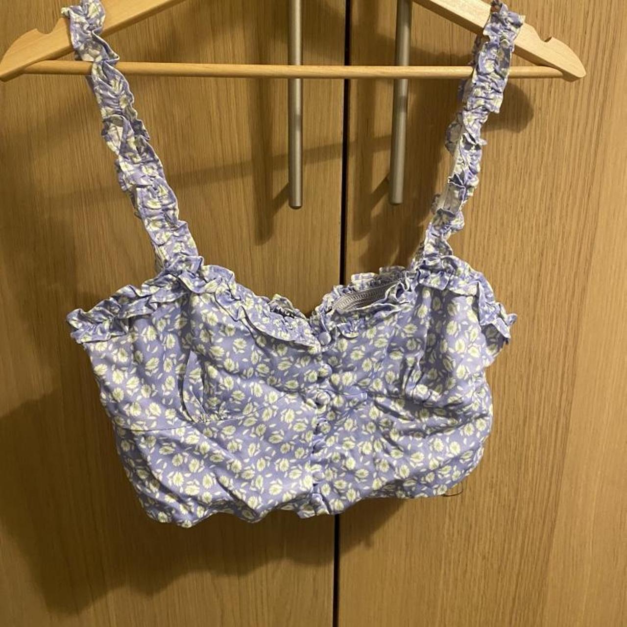 Zara blue floral crop top/bralet. Never worn size... Depop