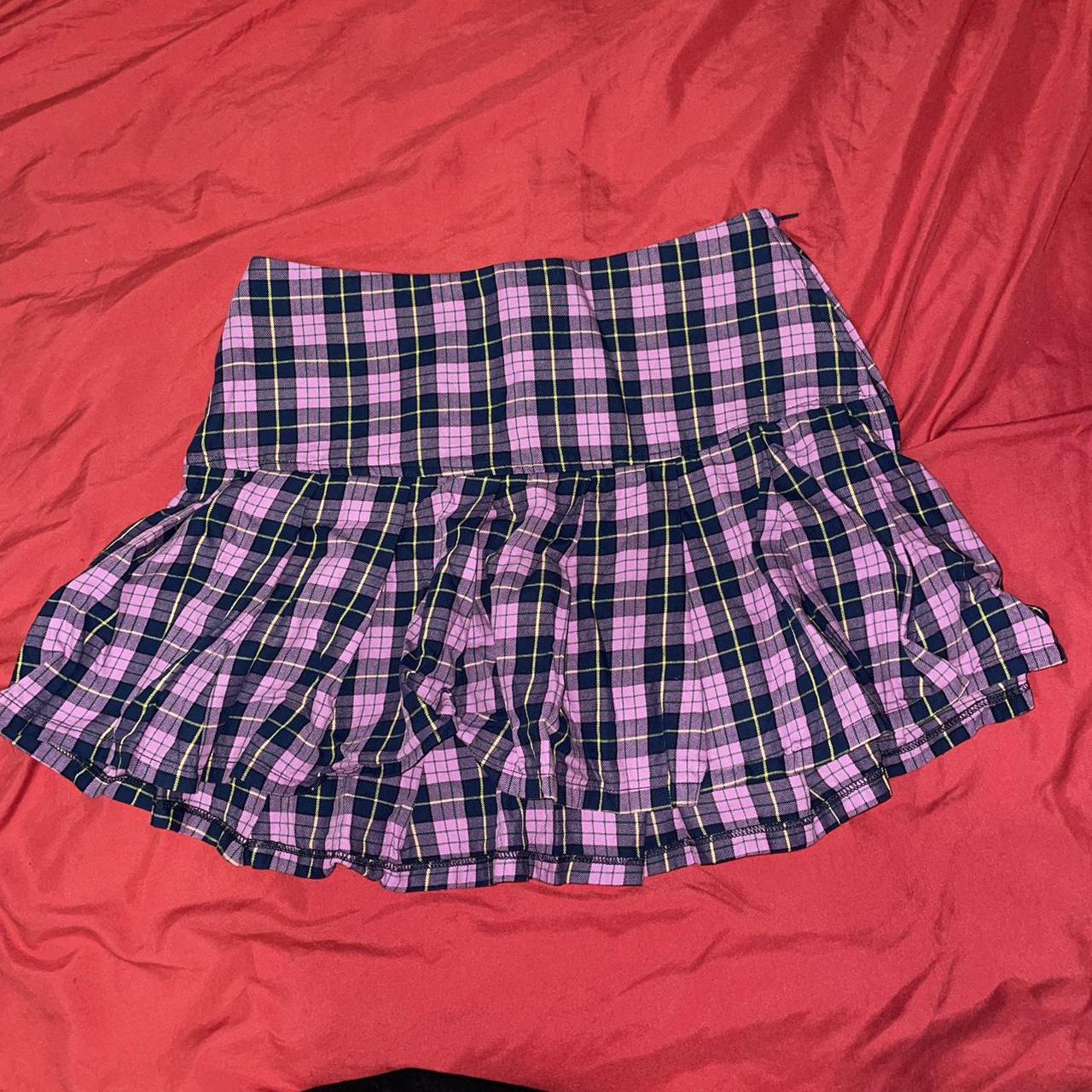 Pink plaid mini skirt with zipper Swipe for try on... - Depop
