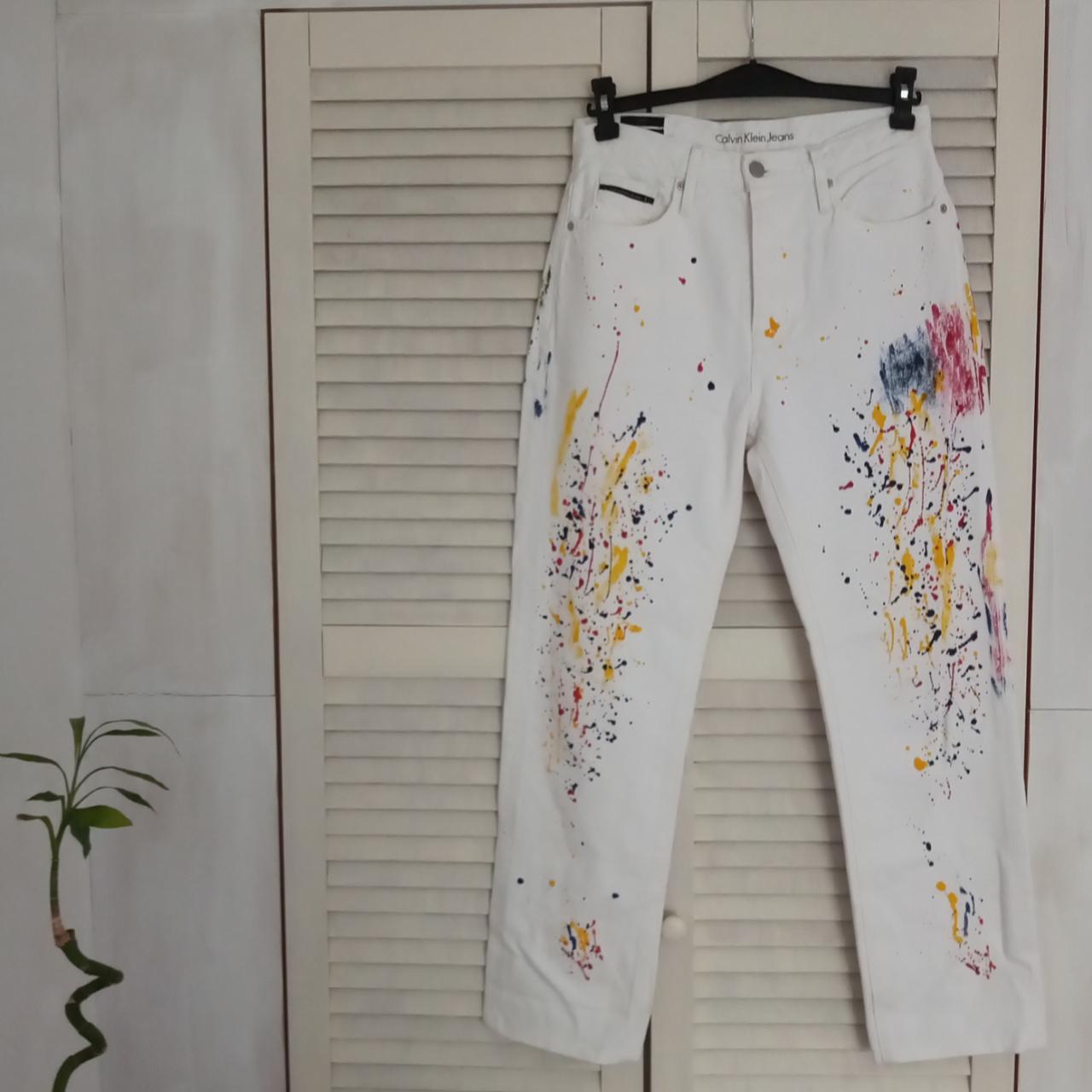 White jeans with paint sales splatter