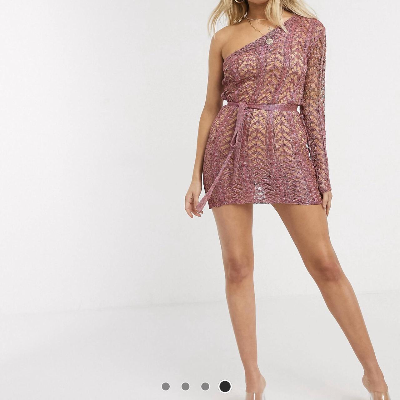 Rose Gold Gold Knit Dress One Shoulder Metallic Knit Rose Gold One