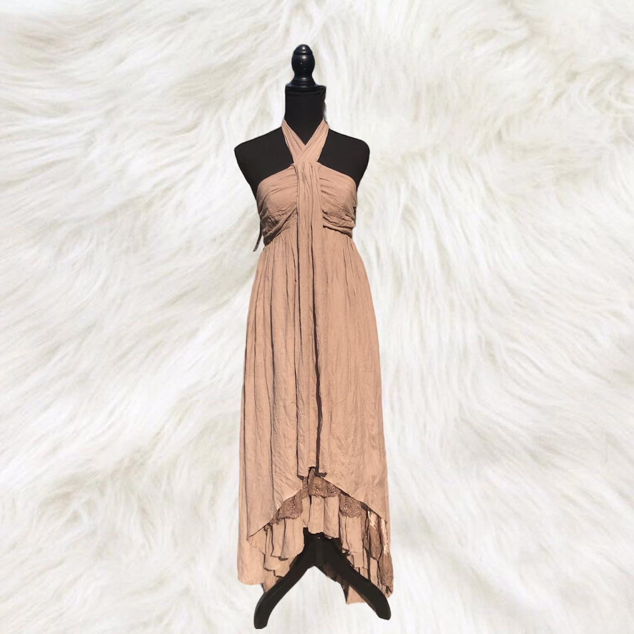 tan layered hippie bohemian dress from Flawless... Depop