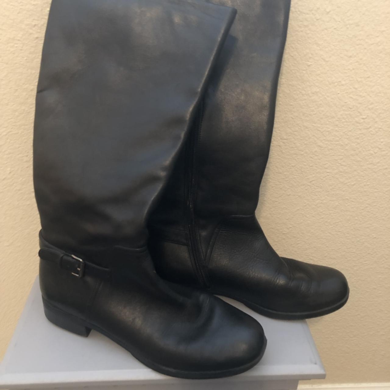 Black “Gisela” knee-high riding boots. Made of soft... - Depop