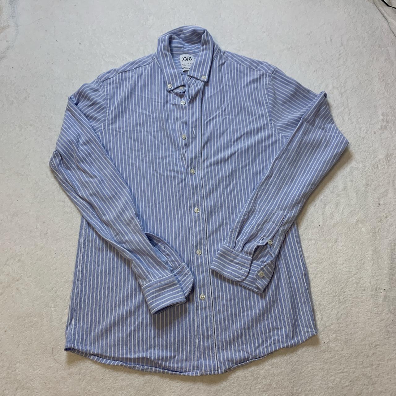 ZARA MAN white and blue striped shirt. Good... - Depop