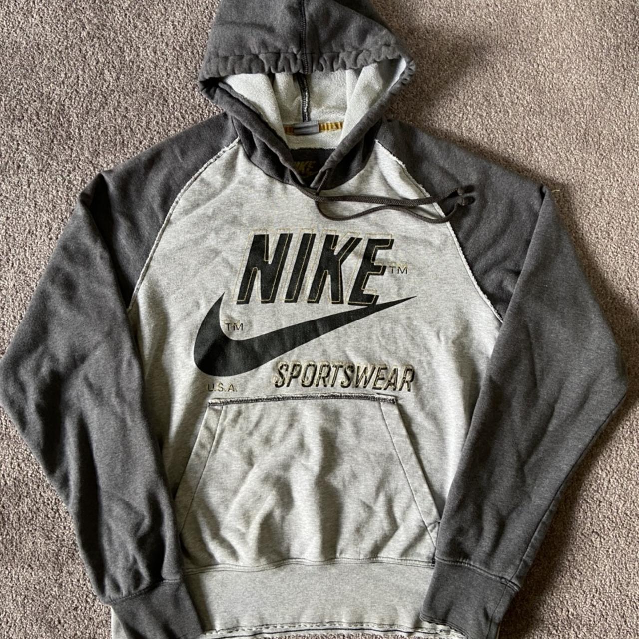 Mens Vintage Nike Hoodie Light grey and dark grey 2... Depop