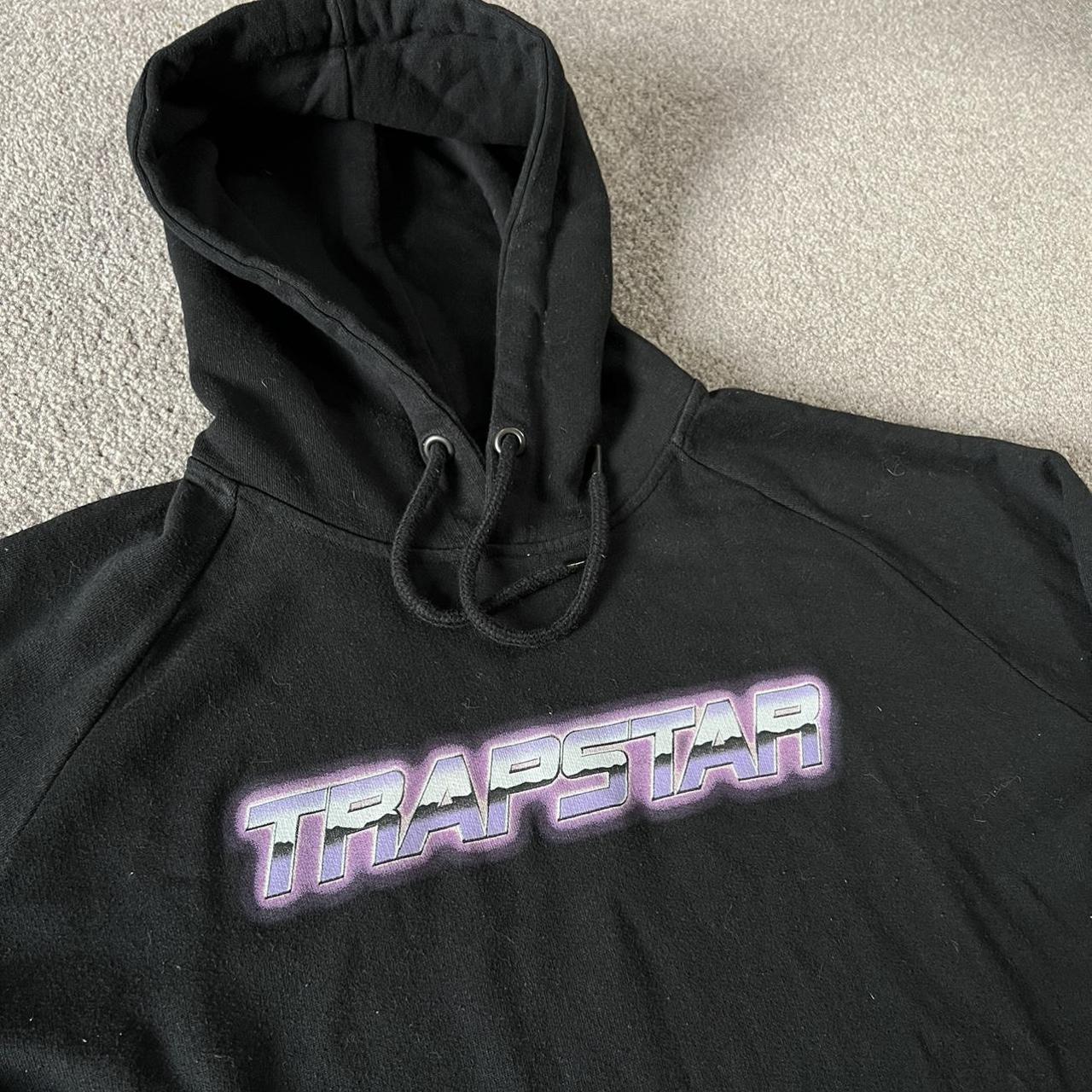 Mens Trapstar Hoodie Black jumper with a purple... Depop
