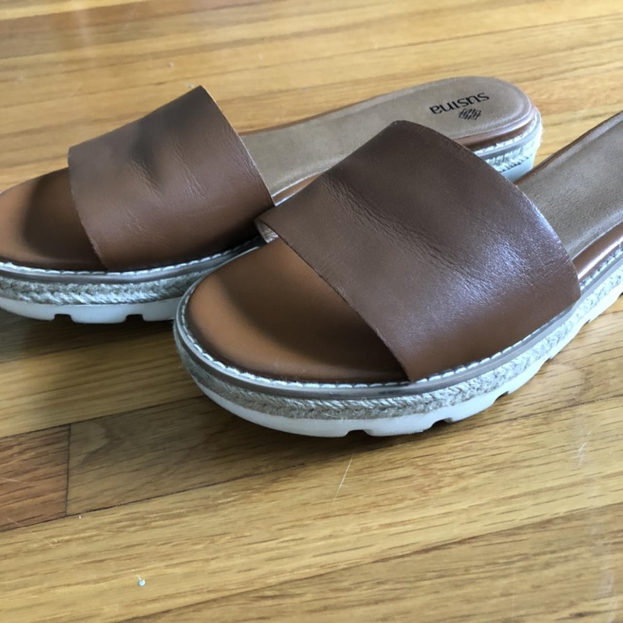 Brown vegan leather espadrille platform sandals... - Depop