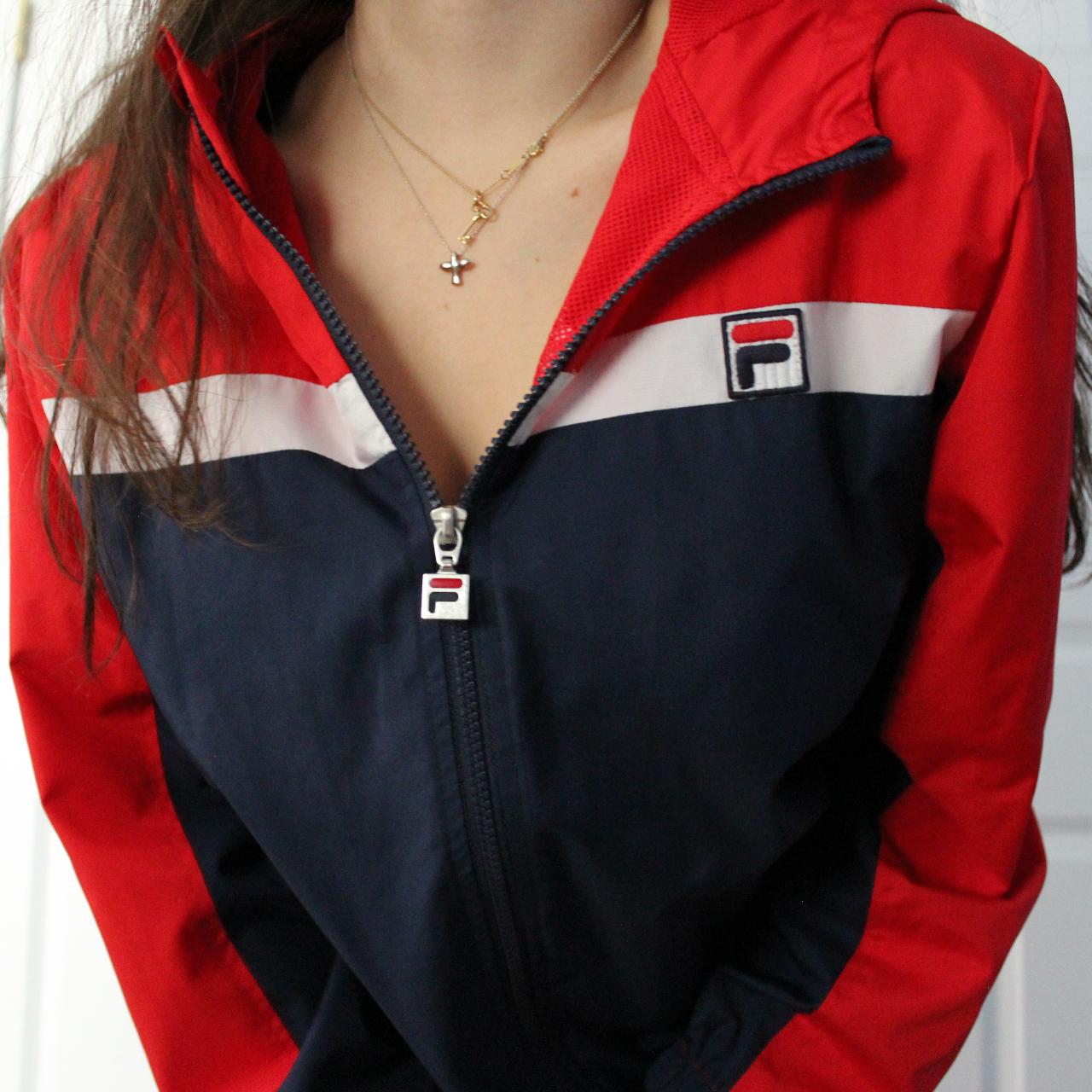 red white and blue fila windbreaker only worn a. Depop