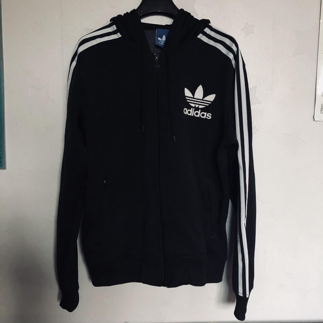 Unisex black and white Adidas originals zip up... - Depop