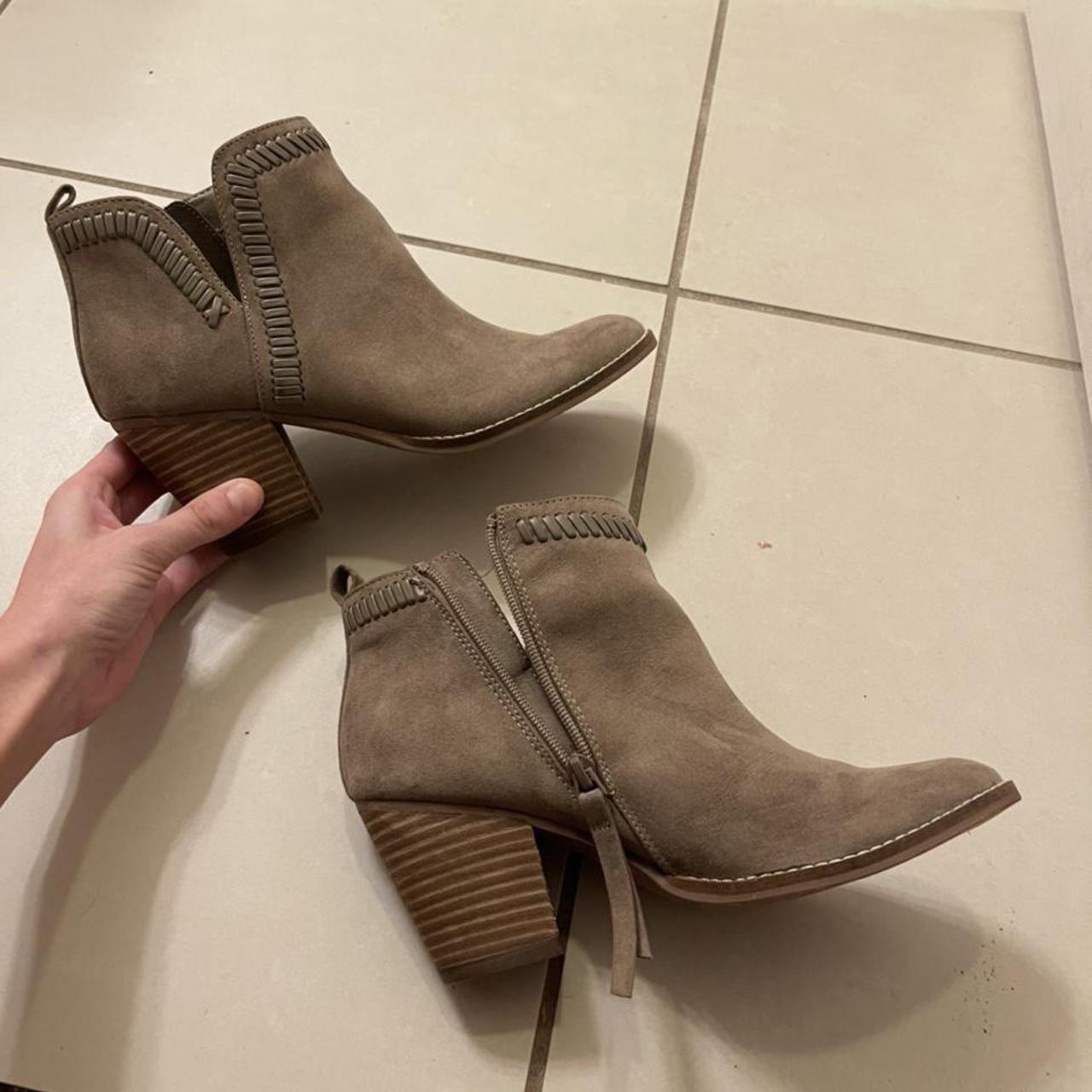 Beautiful brown suede and wooden heel booties. Depop