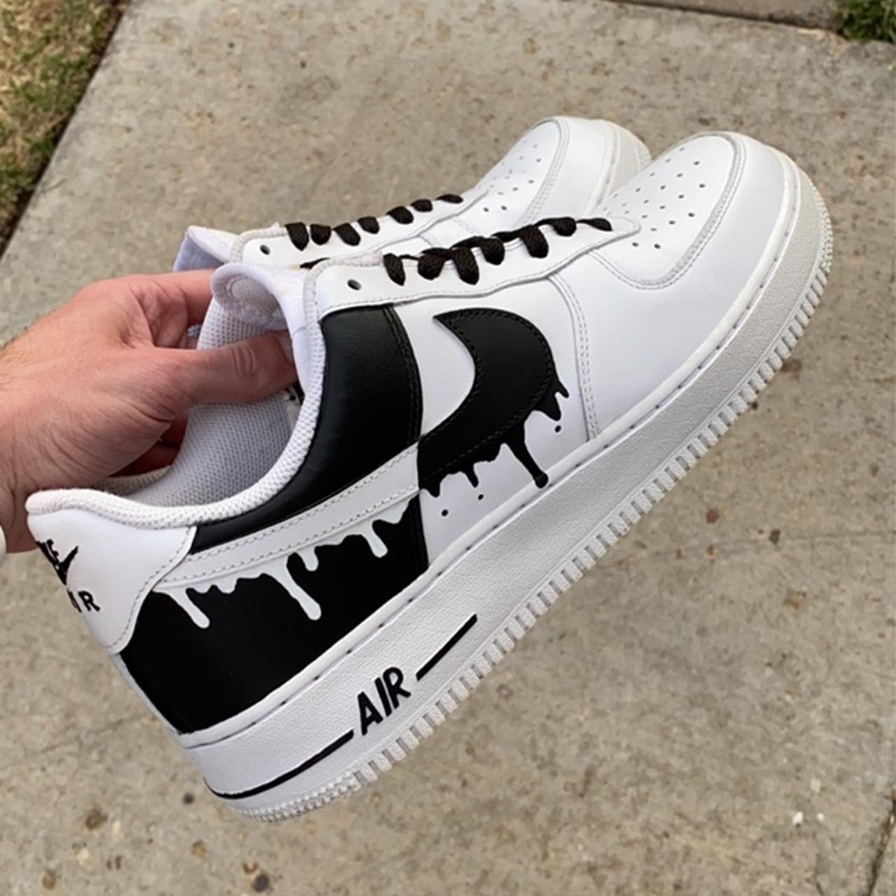 all sizes! custom nike air force ones! black drip - Depop