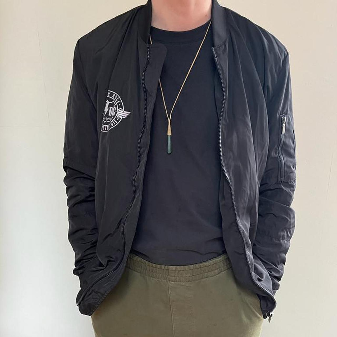 Men's AC/DC black lightweight bomber jacket with red... - Depop