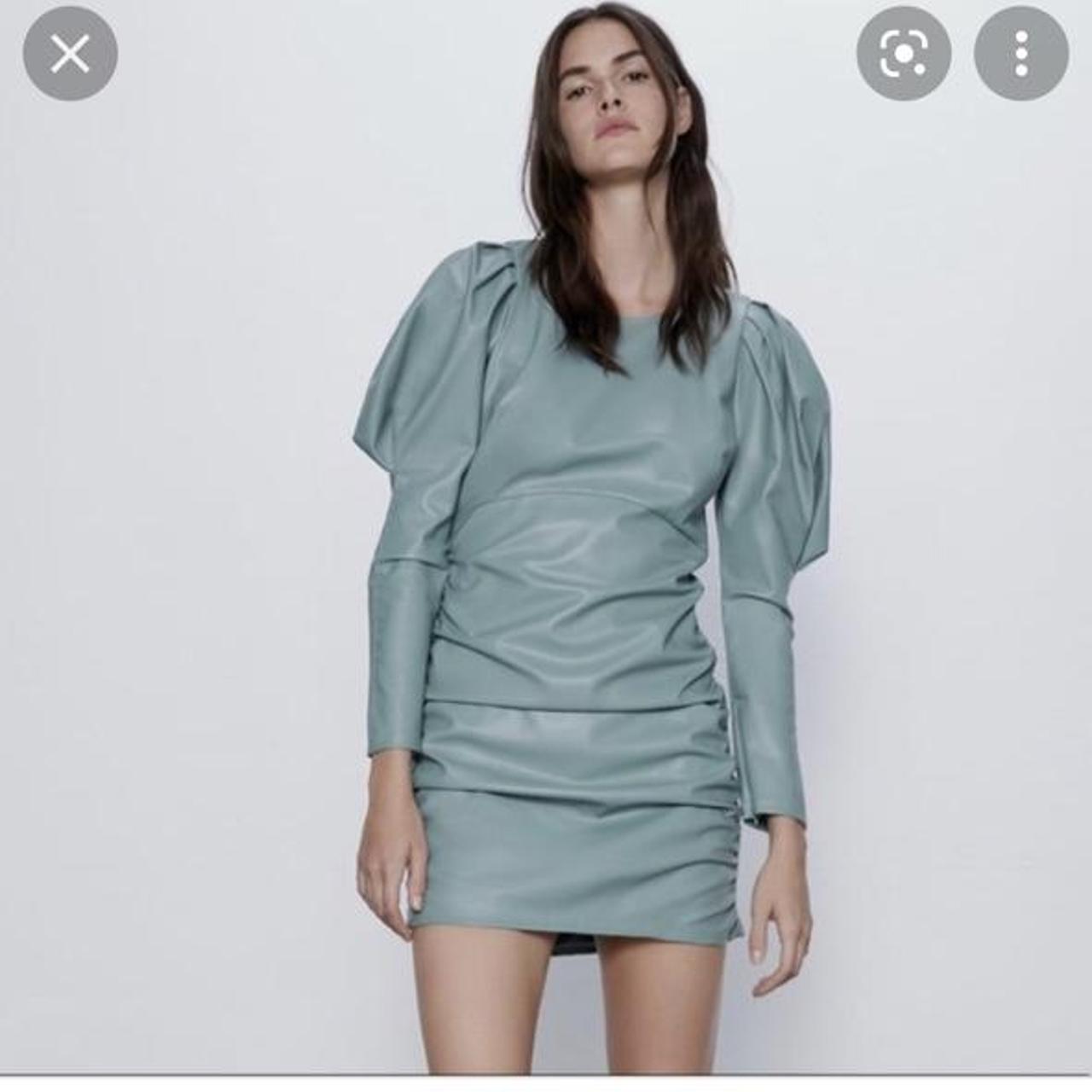 Zara green leather dress with pinched ...