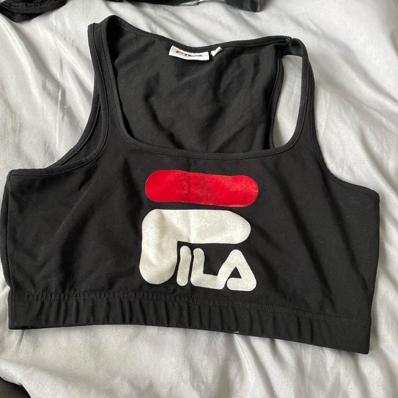 FILA black crop top worn once velvet logo #FILA... - Depop