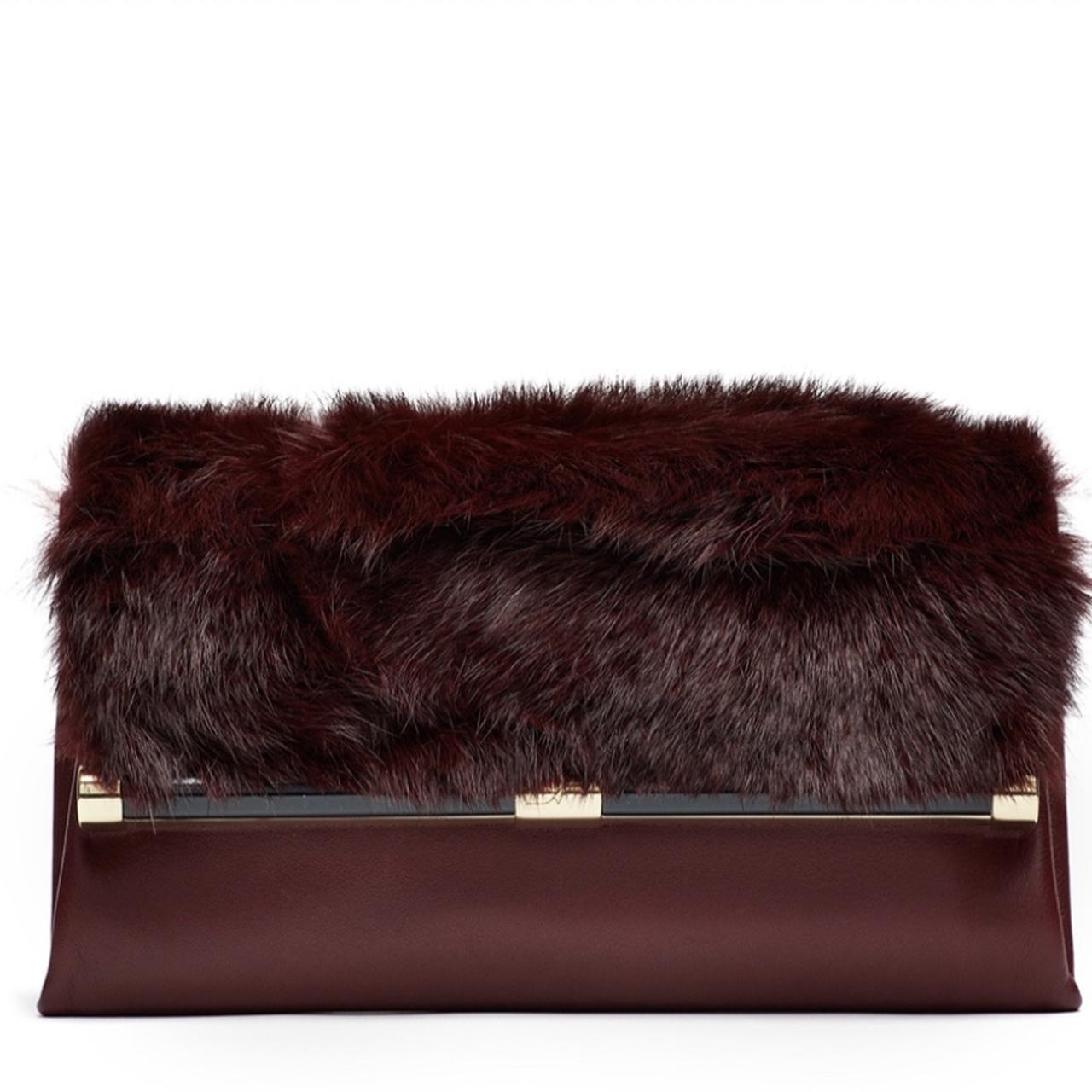 DIANE VON FURSTENBERG OXBLOOD RED RABBIT FUR CLUTCH:... - Depop