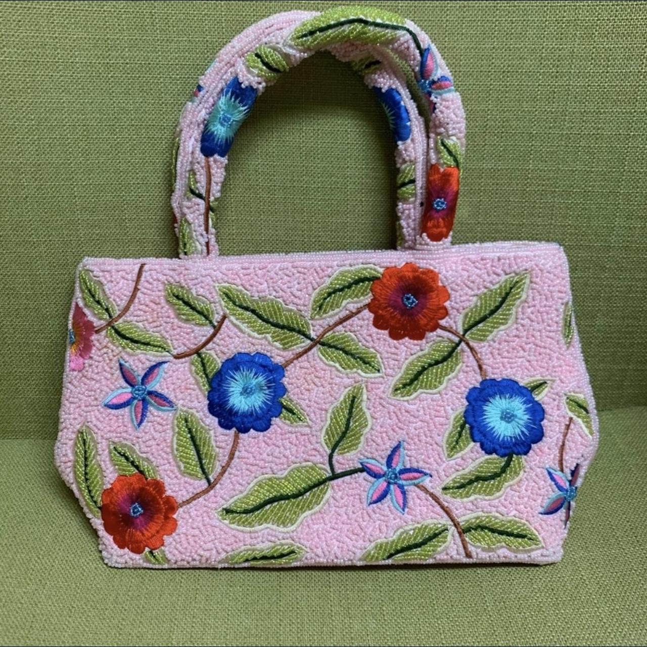 Handmade Pink Floral Beaded Handbag Great Depop