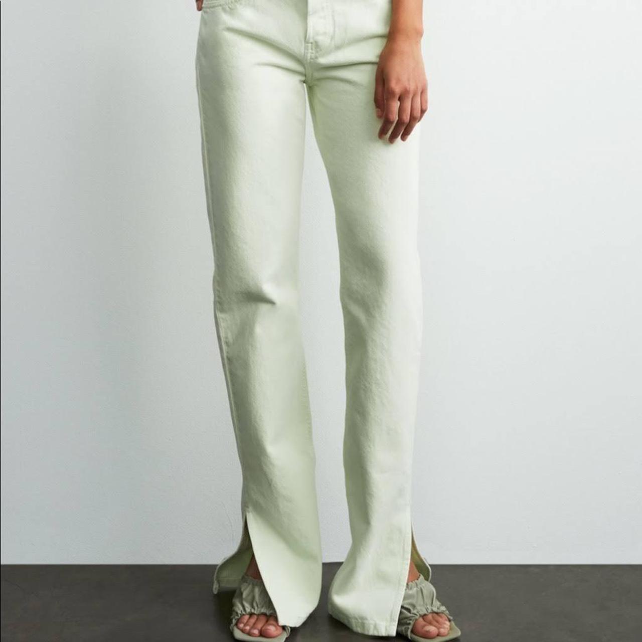 Midrise full length light green jeans with bottom... Depop