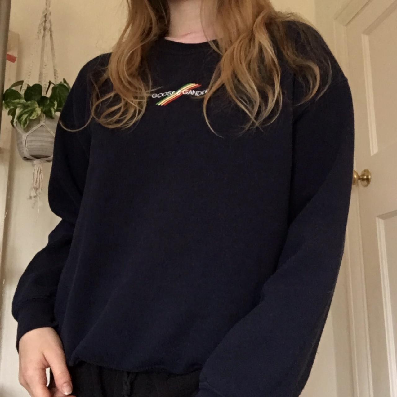 Navy blue unisex goose gander quarter rainbow logo Depop