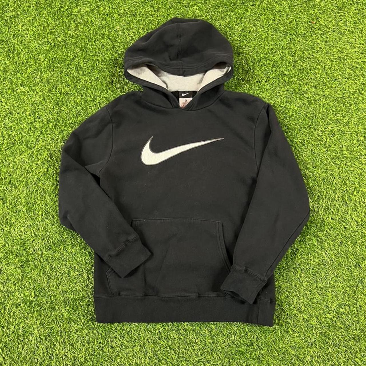 black nike hoodie with big white swoosh