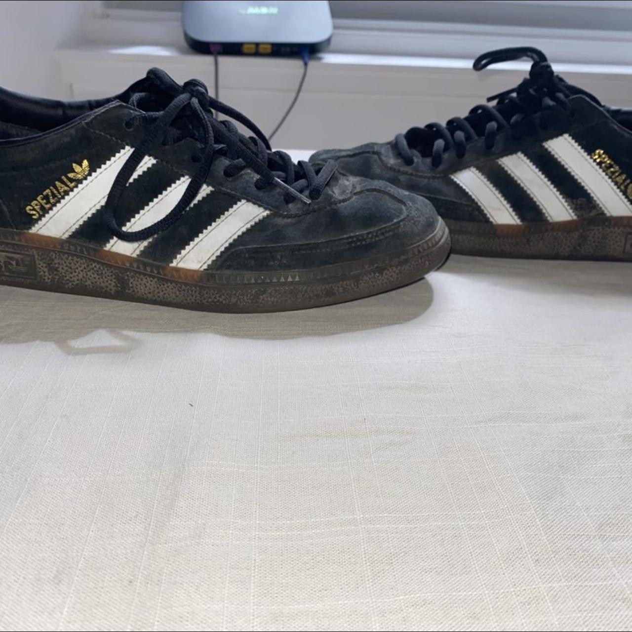 Black and white adidas specialz, in good condition,... - Depop