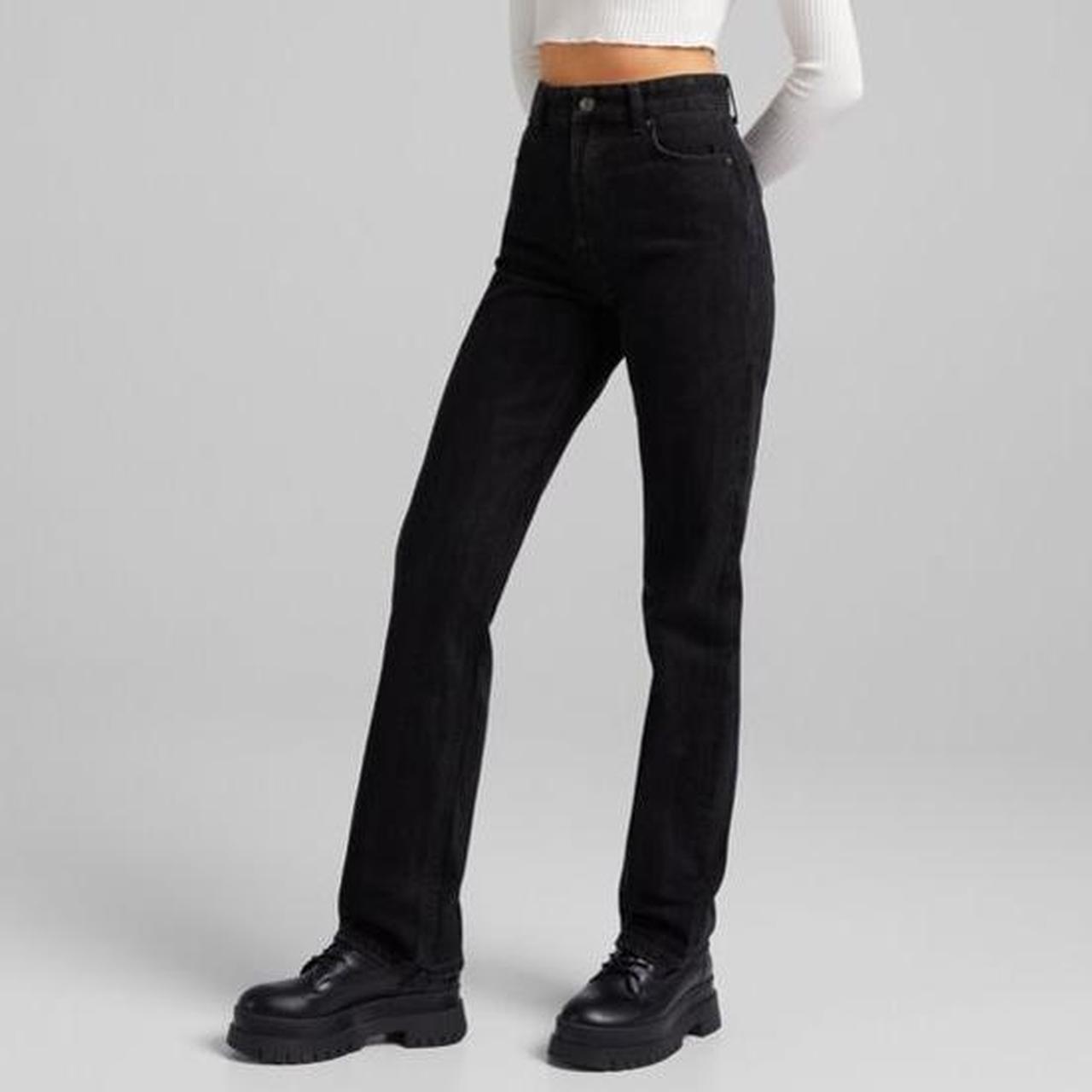 Black high waisted straight jeans bershka brand new... Depop