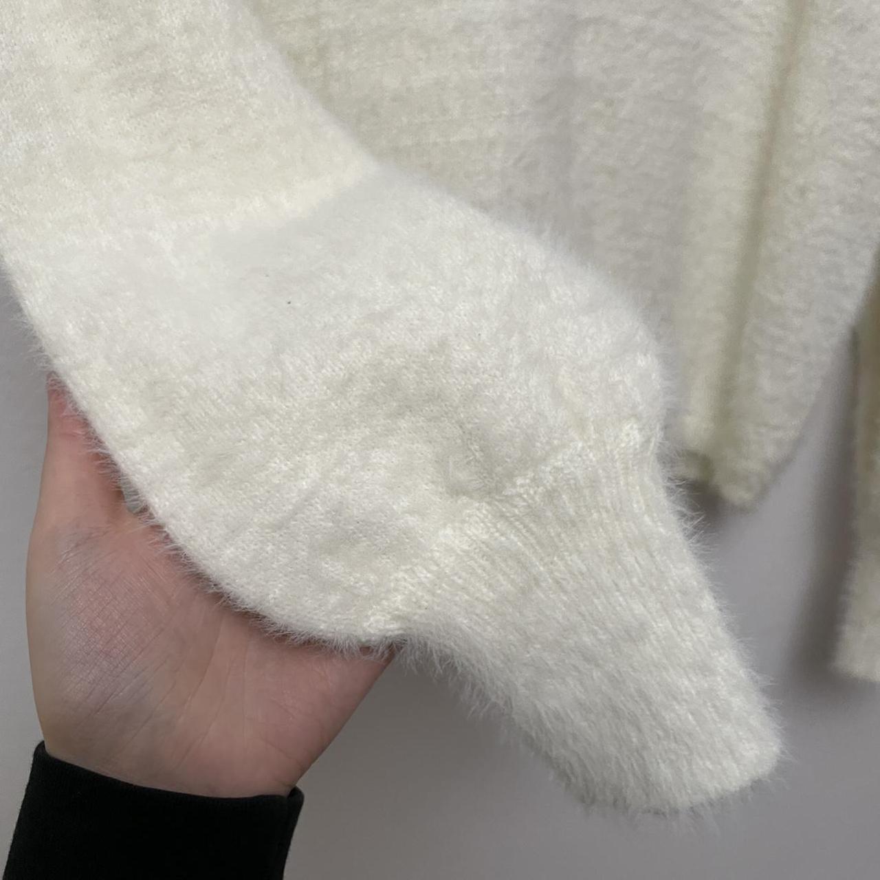 White/cream fluffy jumper with shoulder detail... - Depop