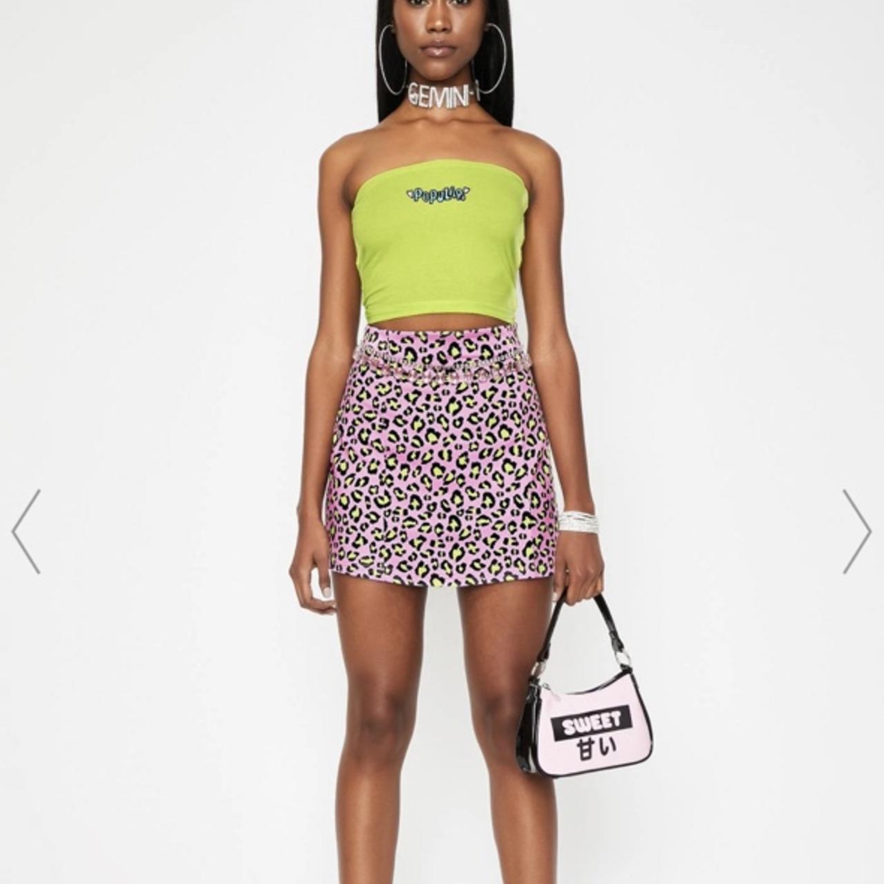 dollskill pink and green leopard print mini skirt - Depop