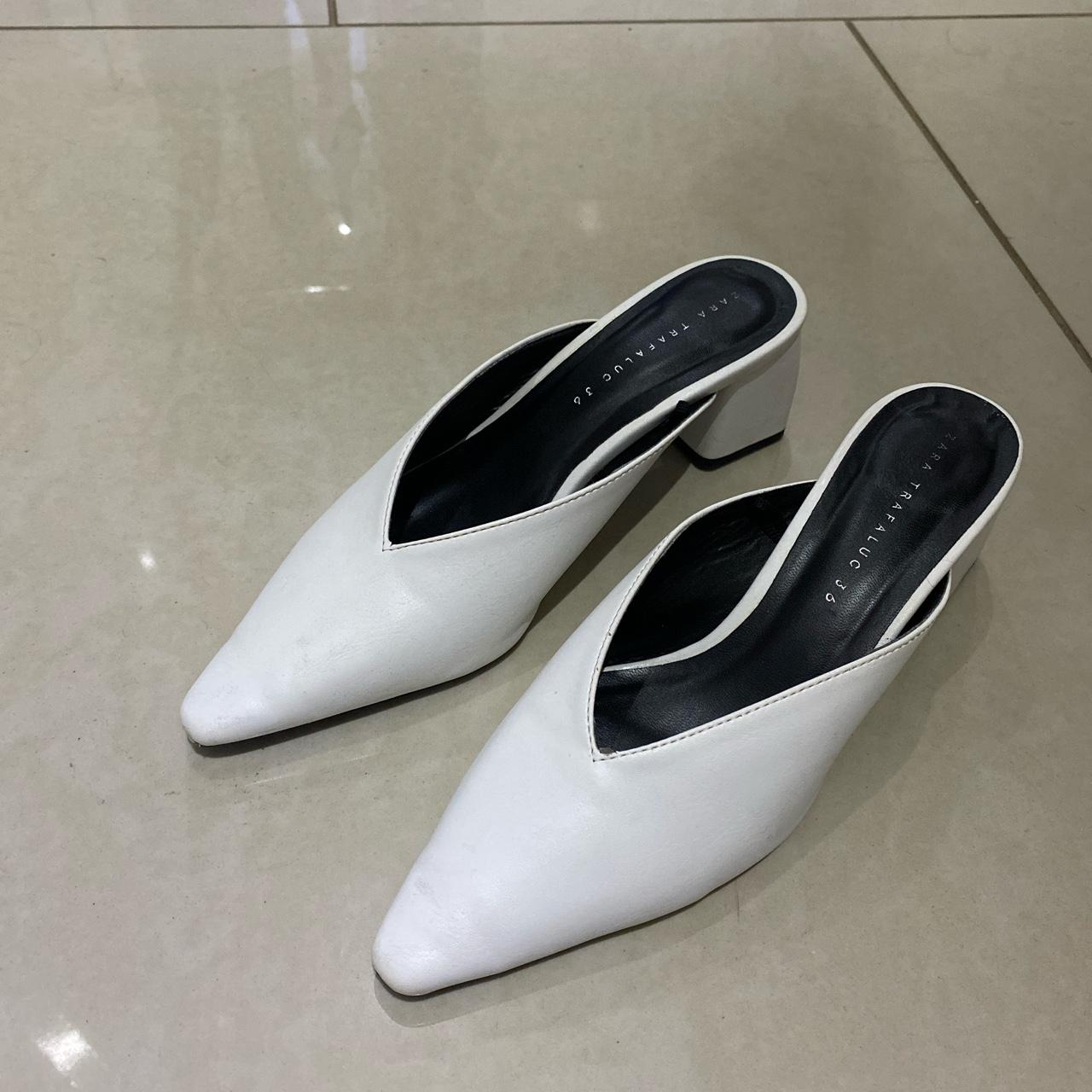 White Zara Mules / Clogs pointed toe block heels,... - Depop
