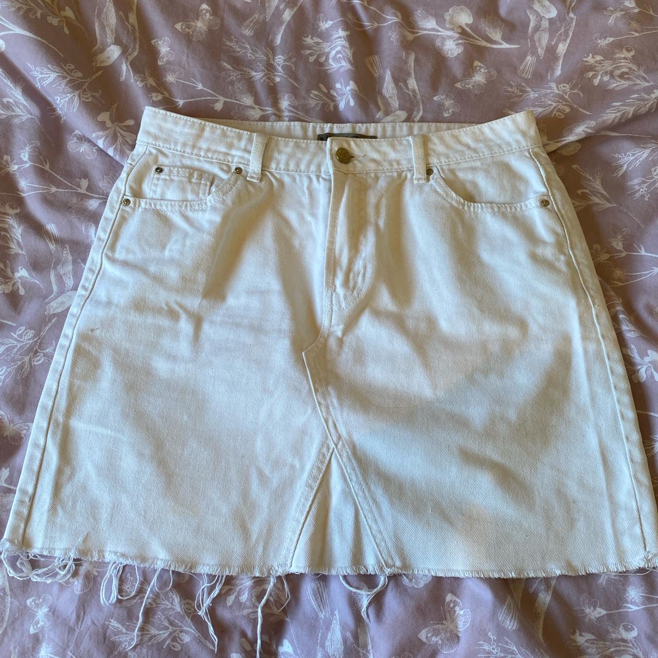 White Primark Denim Ripped Hem Skirt Only