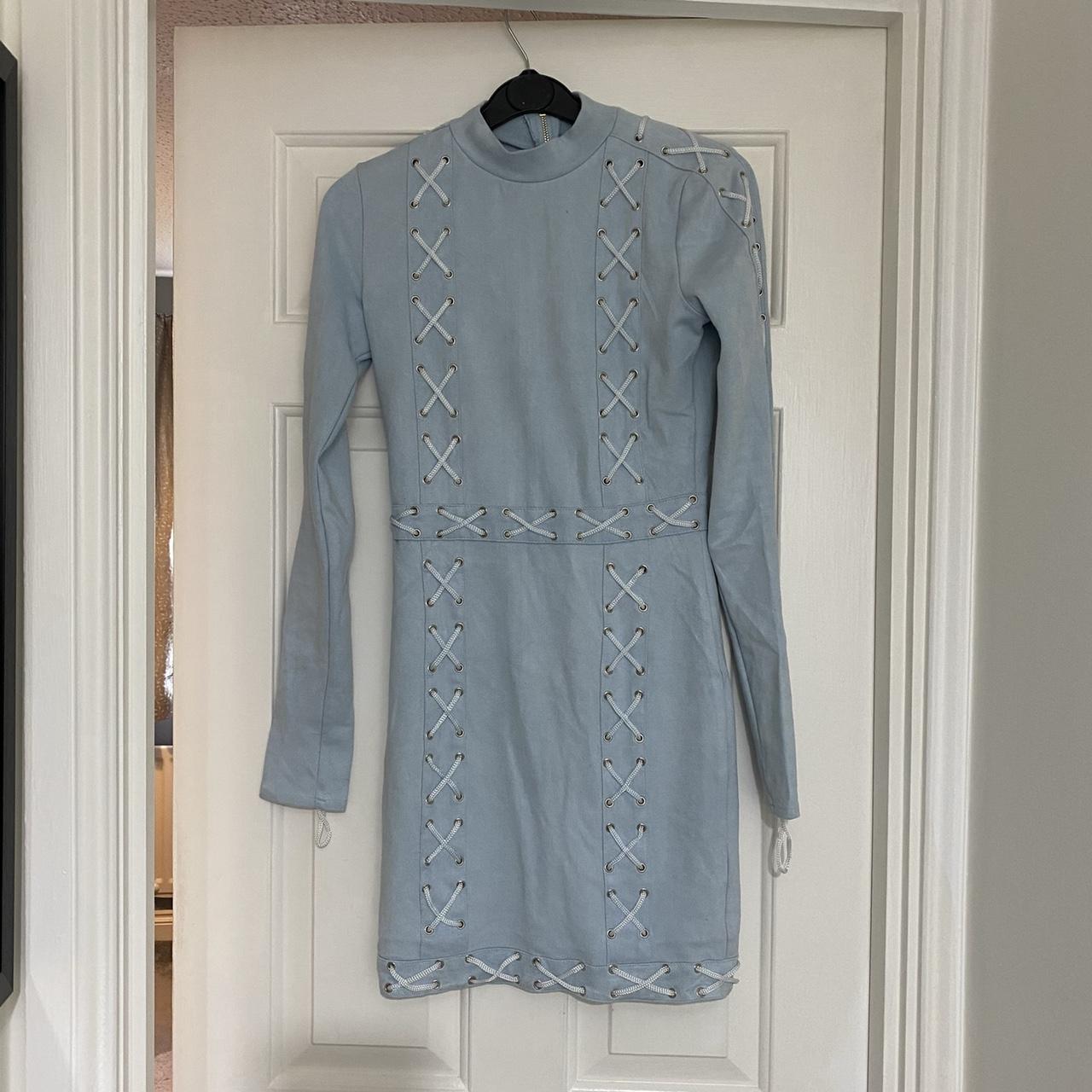Oh Polly Lace up Mini Suede Light Blue Dress. Size... Depop