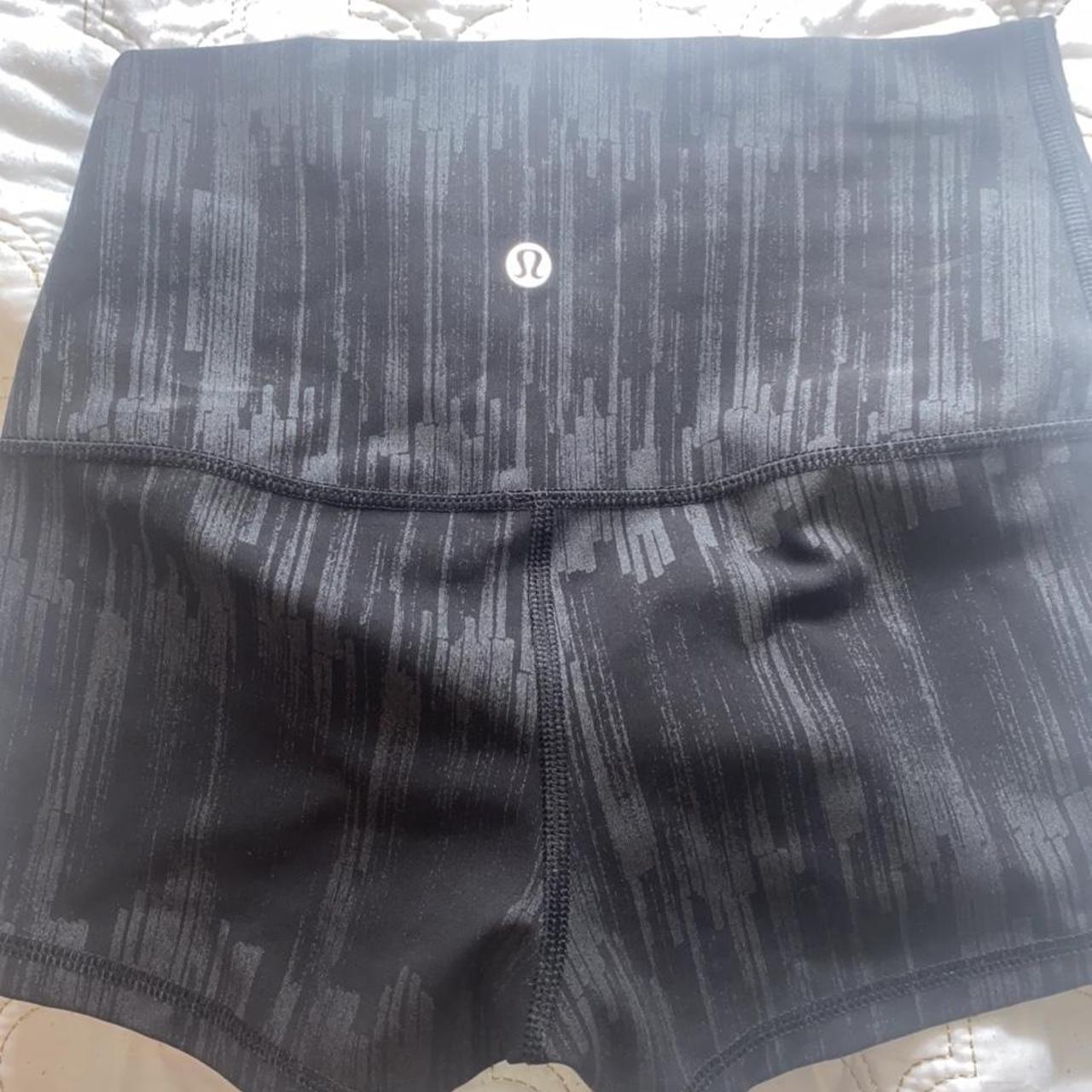 LULULEMON booty short. Black with stripey pattern. I... - Depop