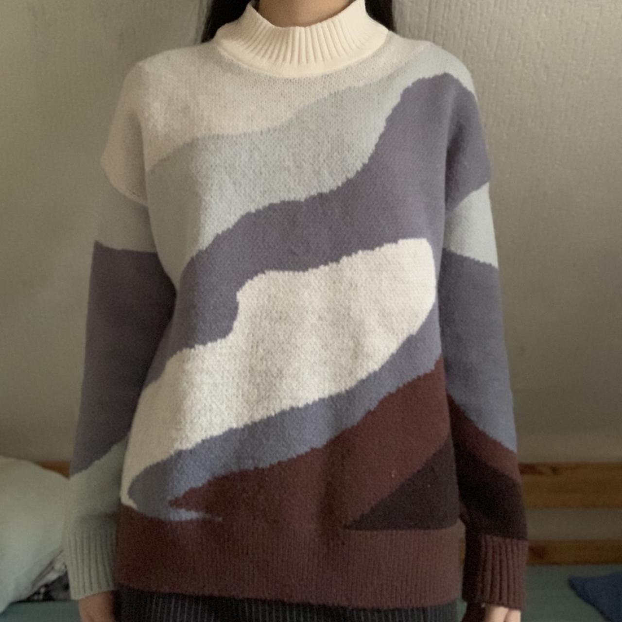 Amazing blue brown white grey landscape sweater... - Depop