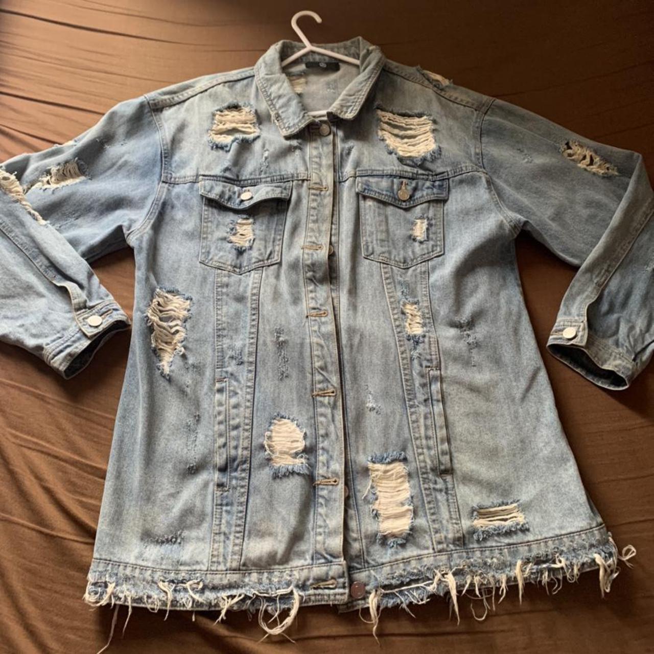 MISSGUIDED denim jacket distressed look Size 14... - Depop