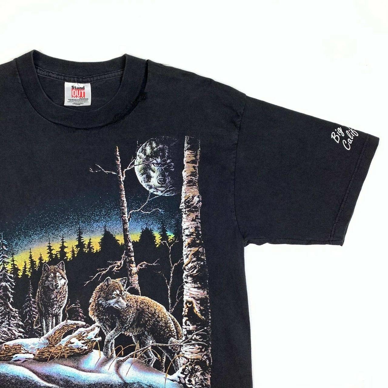 Vintage 1993 Snow Wolves Moon Forest Scene Medium M... - Depop