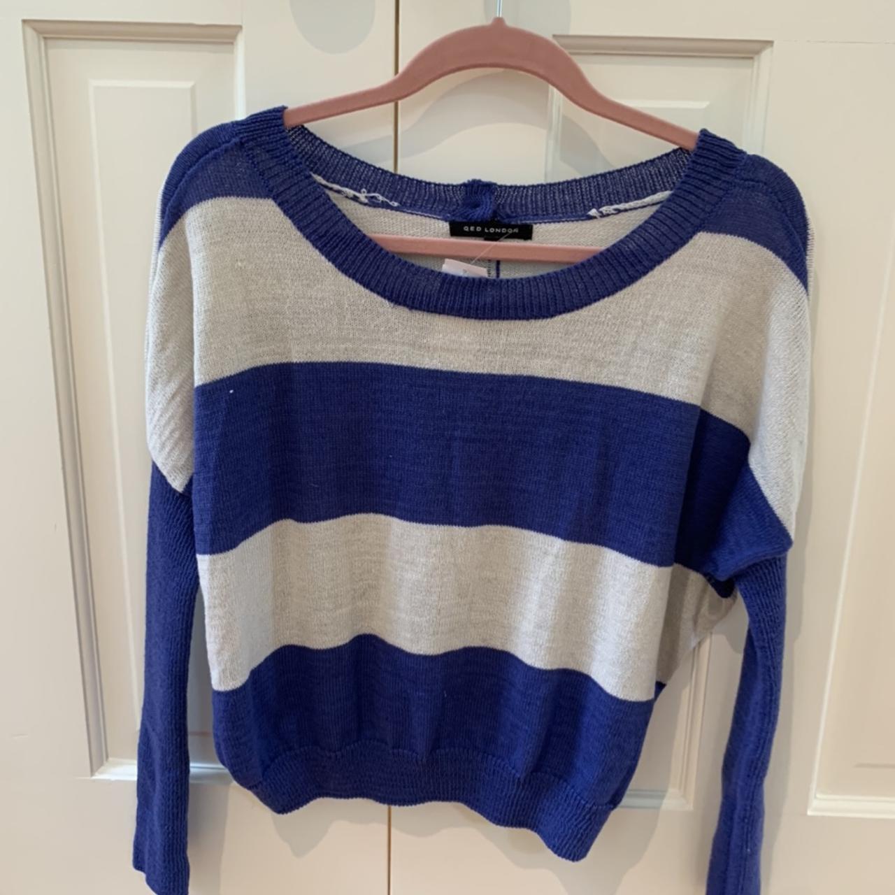 LF Women's Blue and White Jumper | Depop