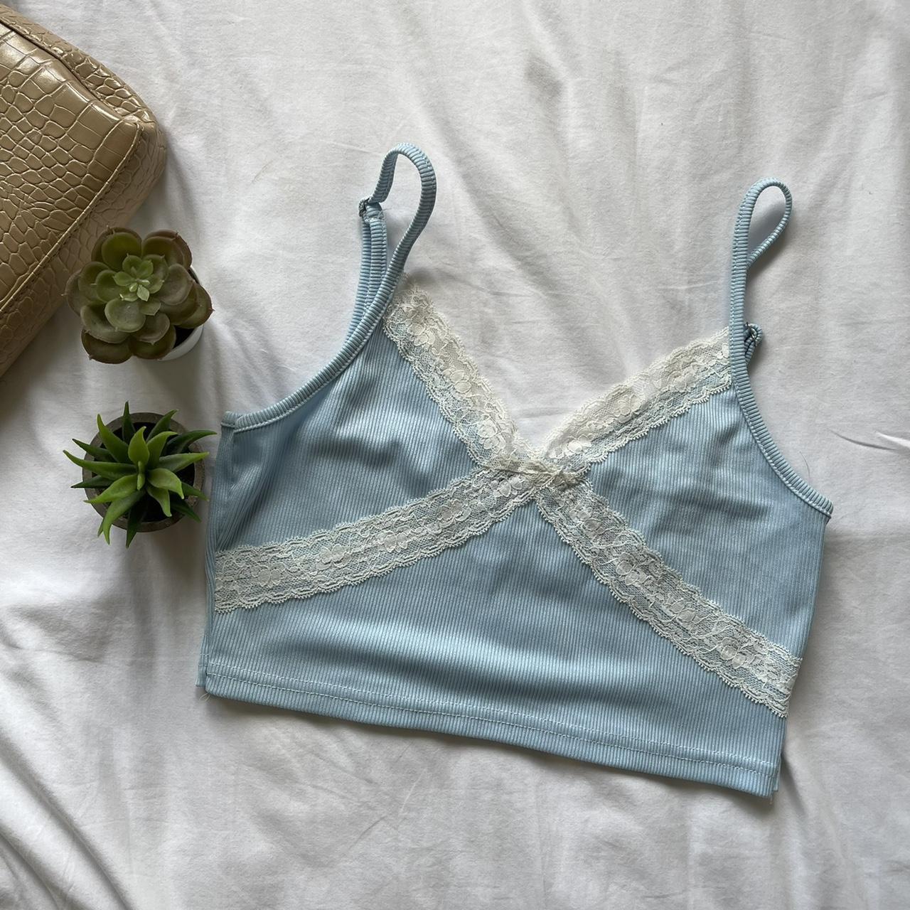 Baby blue crop with lace detailing. Worn once,... - Depop