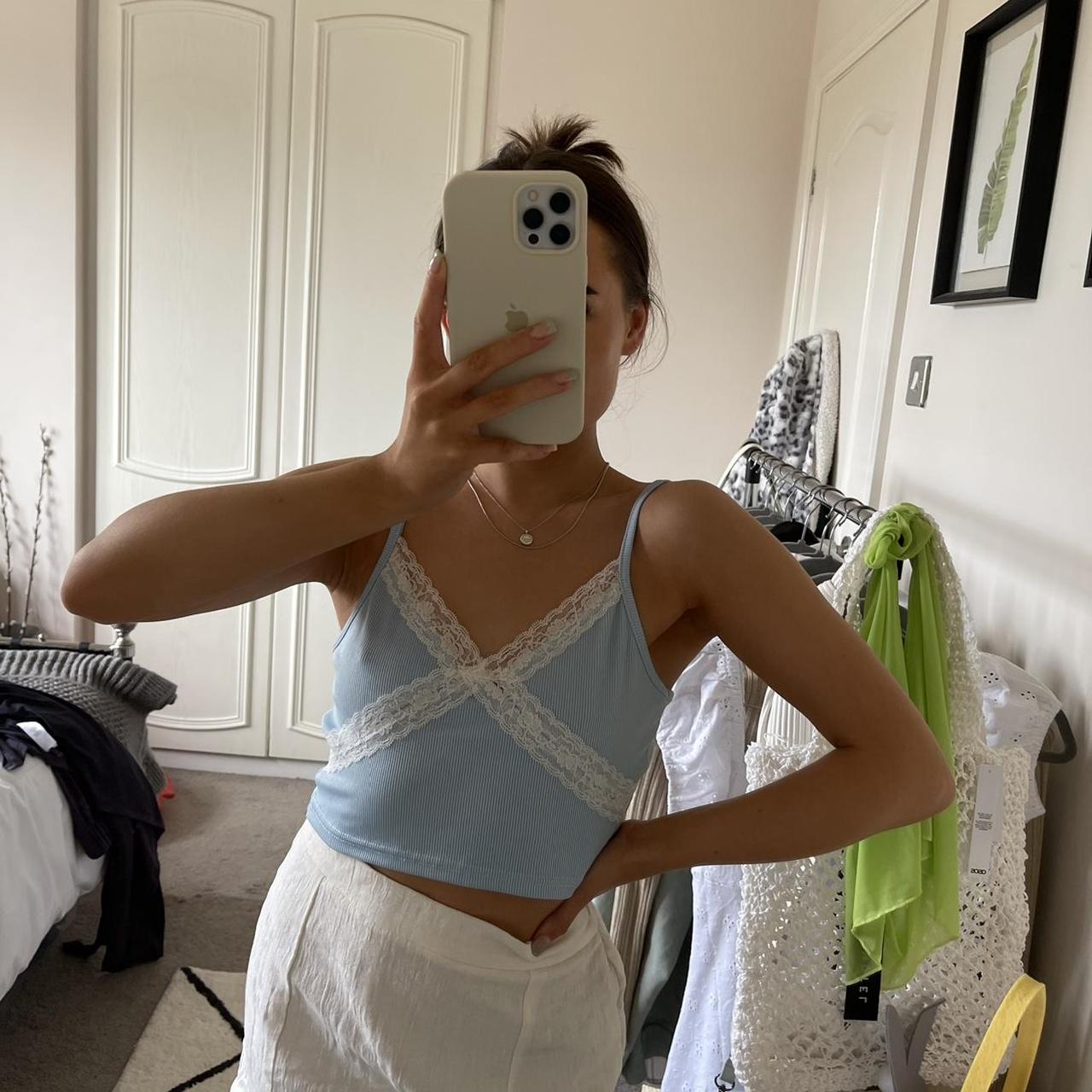 Baby Blue Crop With Lace Detailing Worn Once Depop