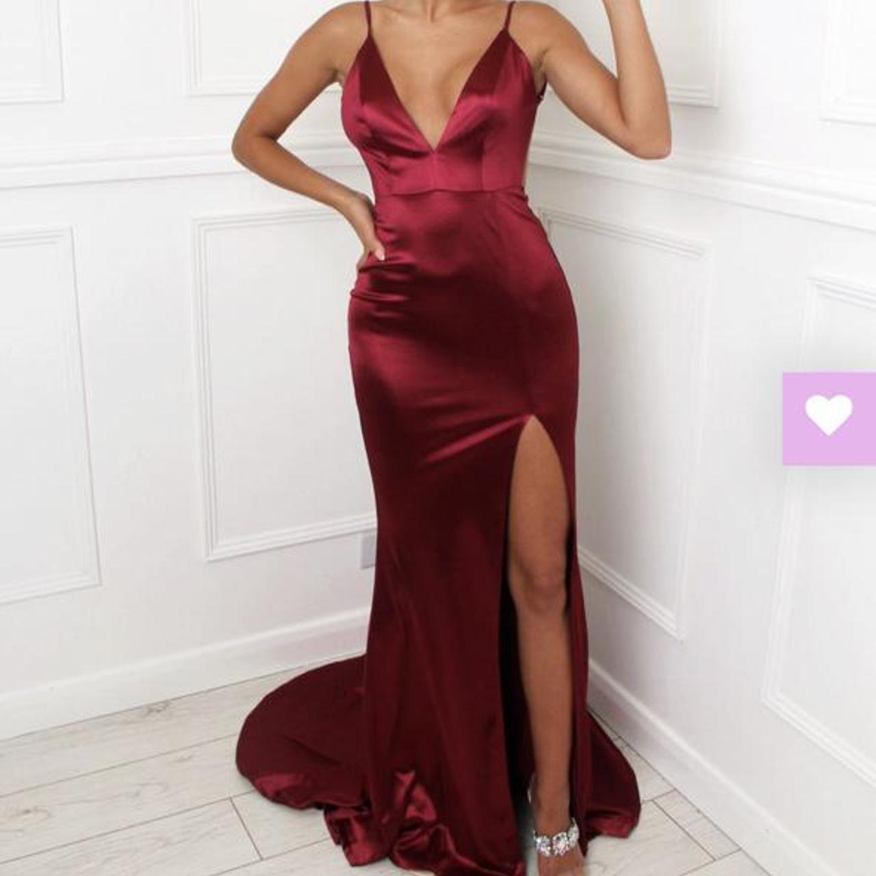 GLAMOUR' SATIN GOWN WITH SIDE... - Depop