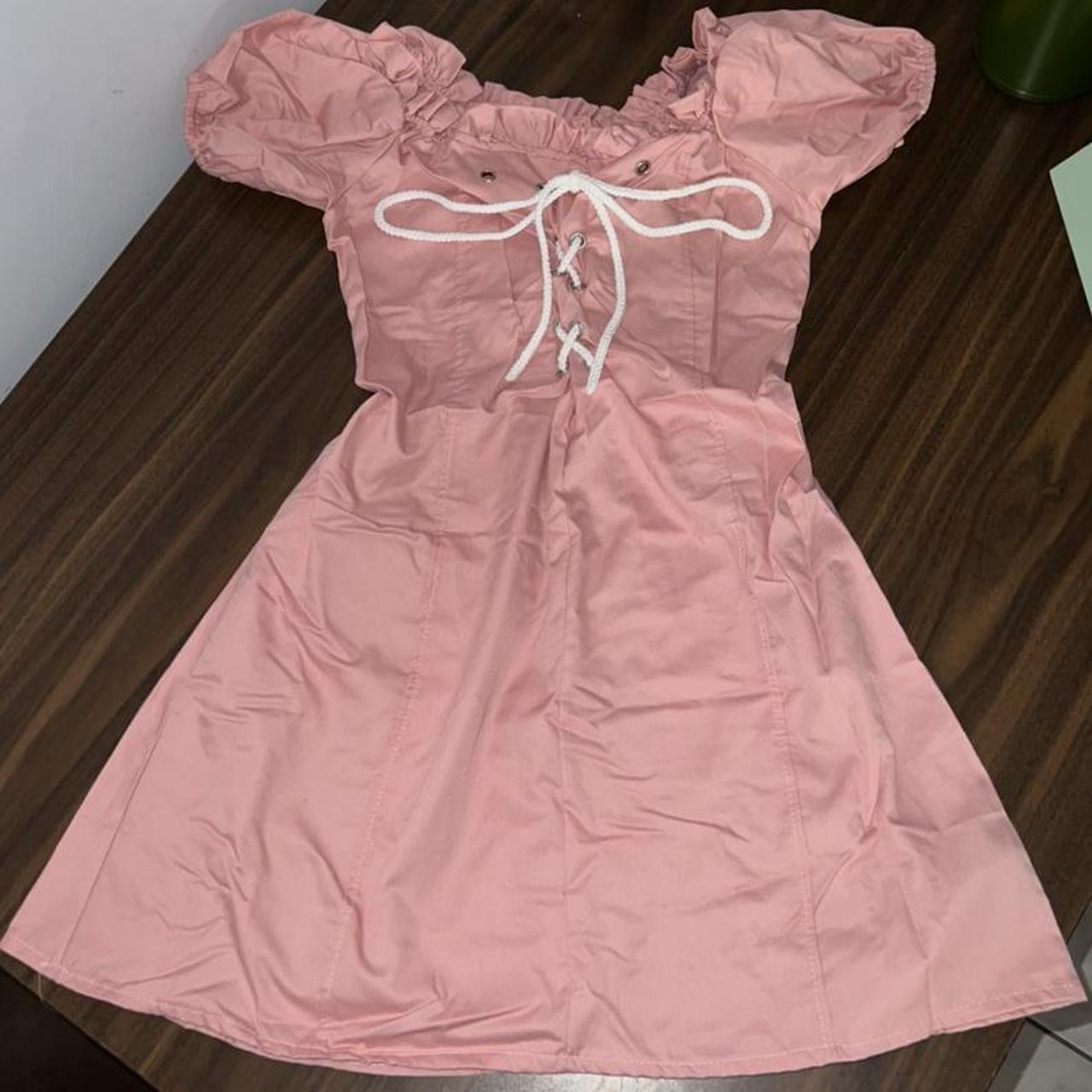 CUTEST baby doll pink dress with lace up corset... Depop