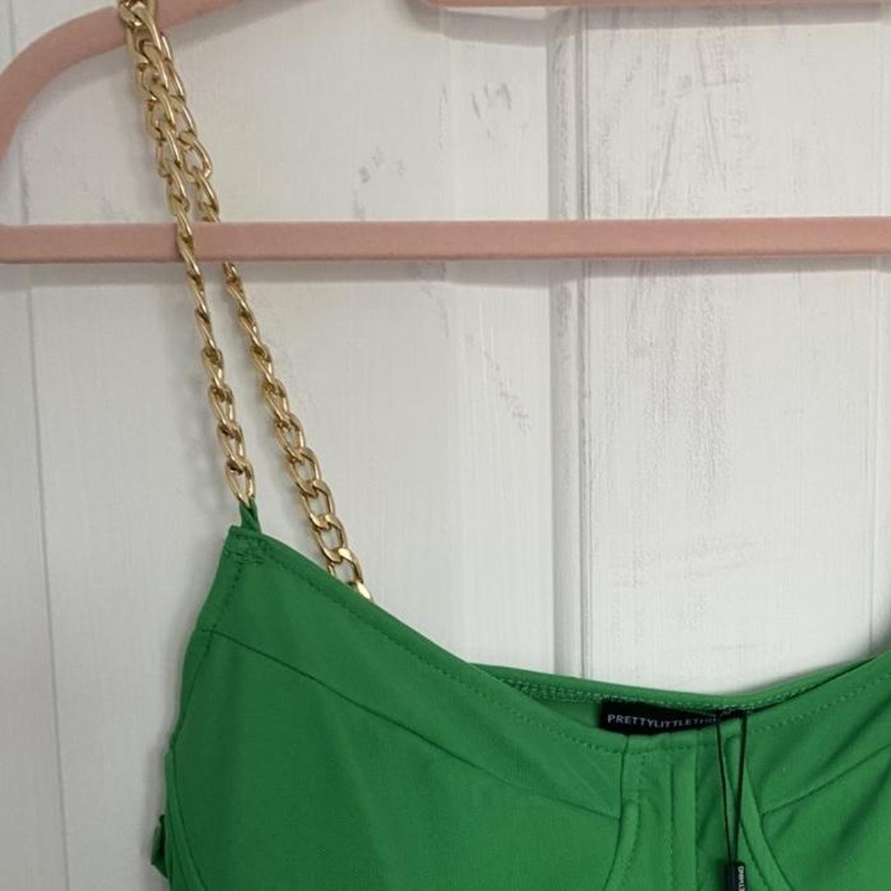 Pretty little thing green mini dress. Gold chain... Depop
