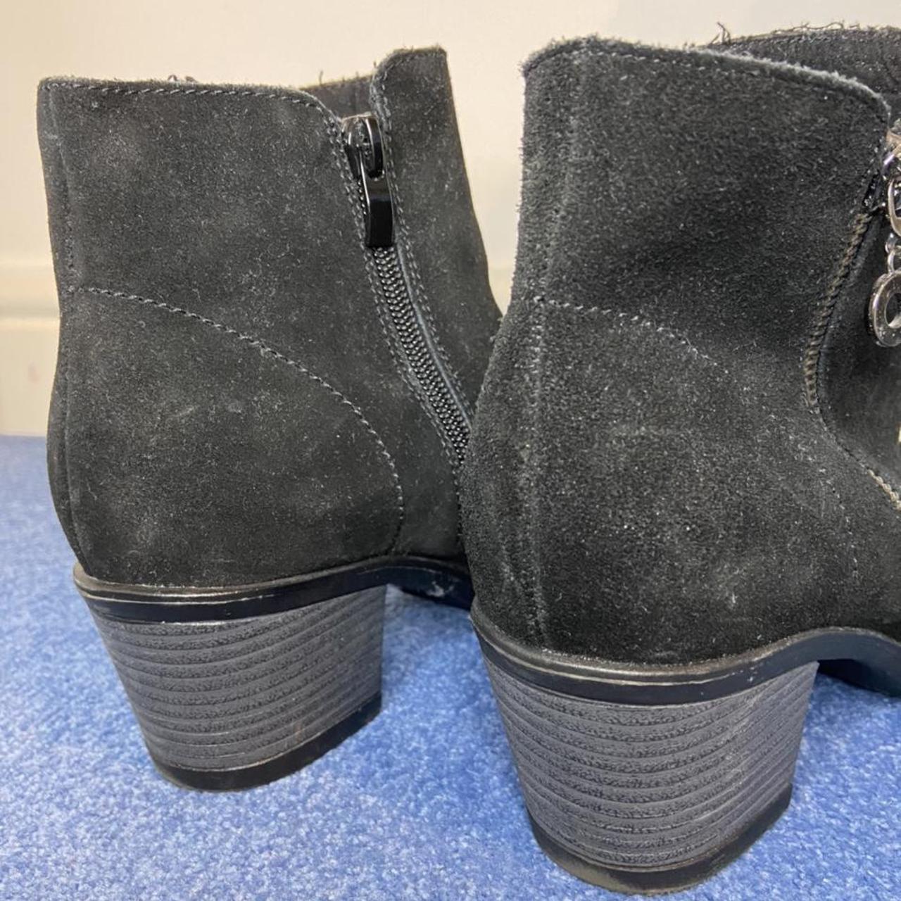 Black suede Chucky heel boots with zip inside ankles... - Depop
