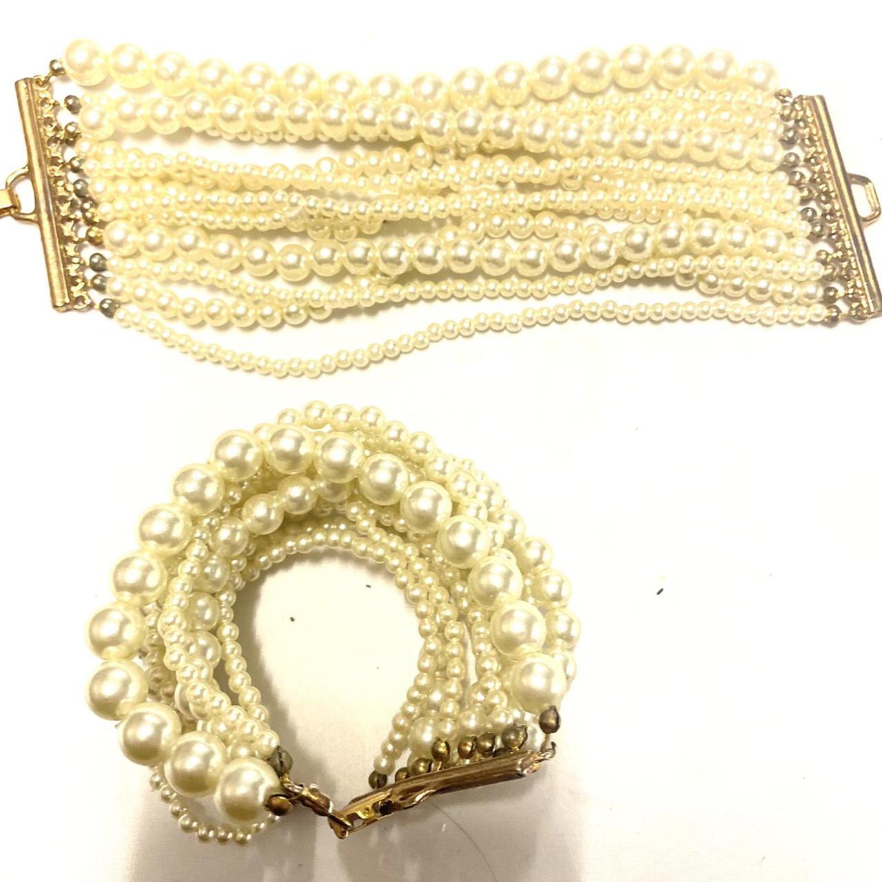 Vintage 80s NOS faux pearls lines bracelet, 2 PCs... - Depop