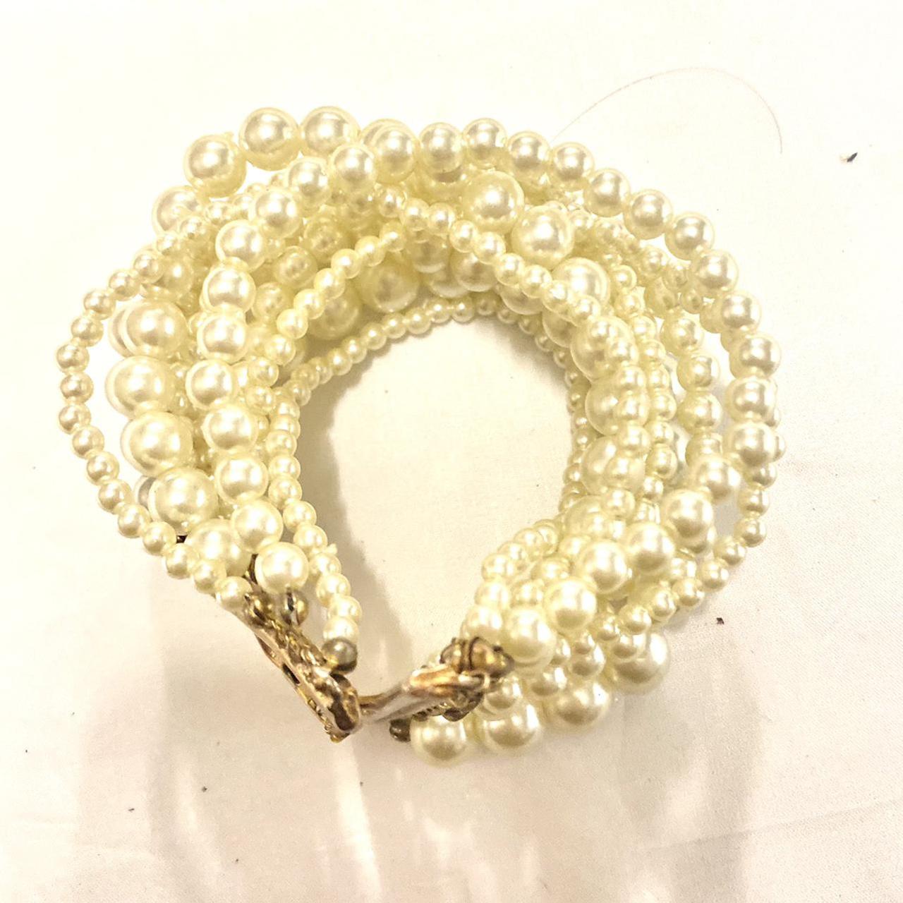 Vintage 80s NOS faux pearls lines bracelet, 2 PCs... - Depop