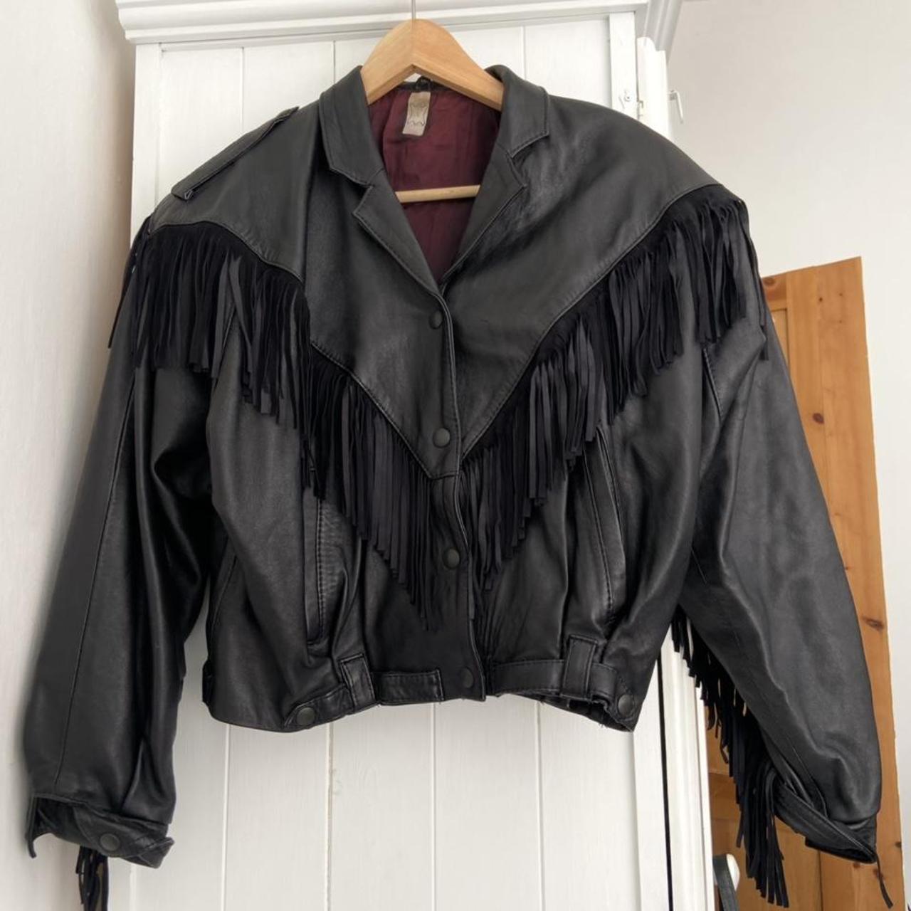 Vintage Leather Fringe Jacket Size Small 8/10... - Depop