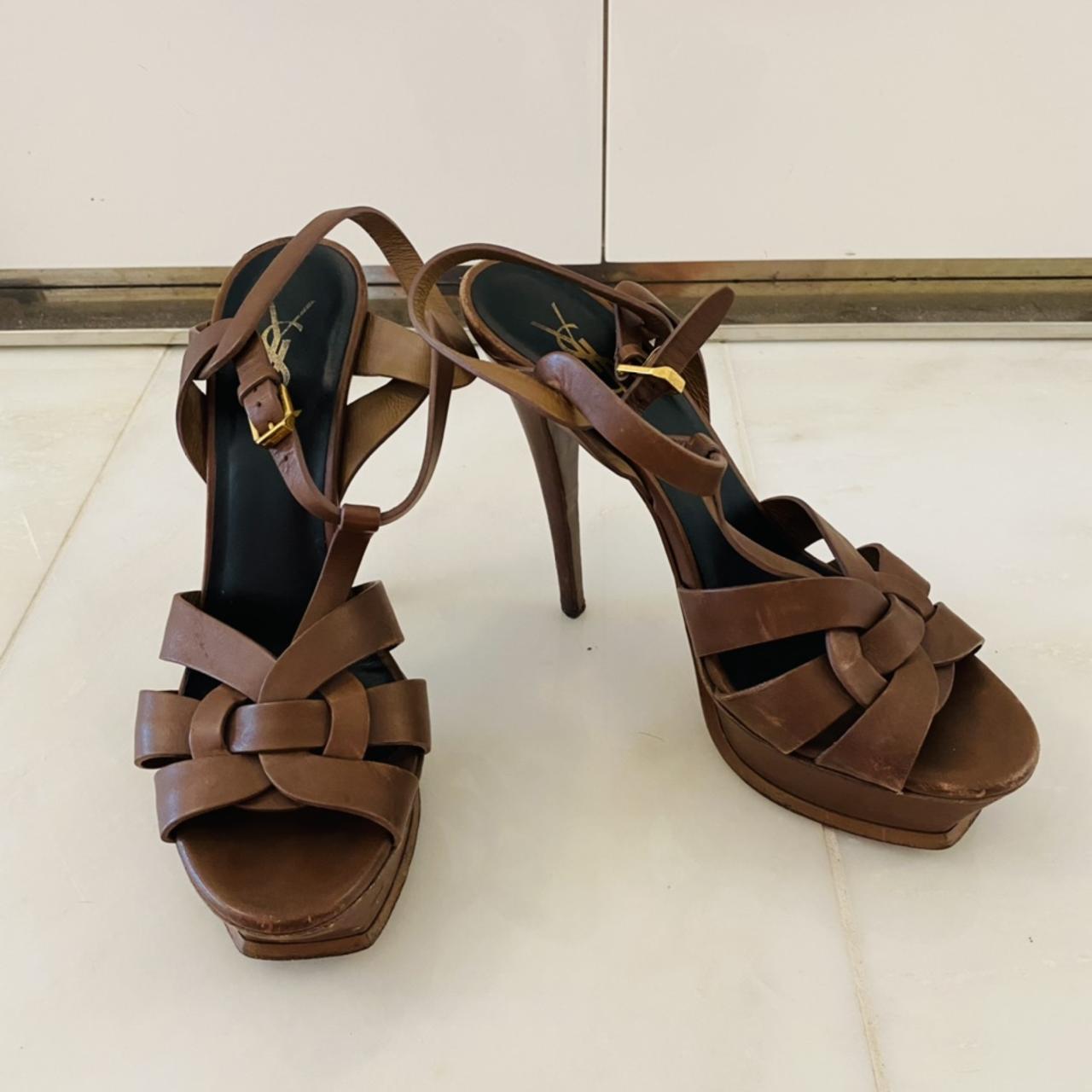 YSL Saint Laurent gorgeous brown heeled sandals.... - Depop