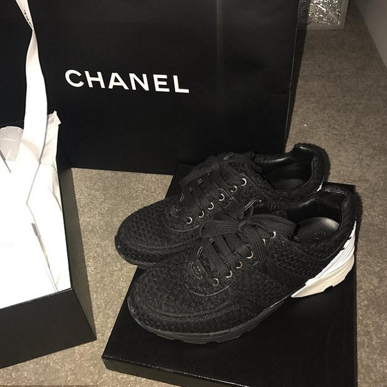 Black Chanel tweed trainers , size too big reason... - Depop