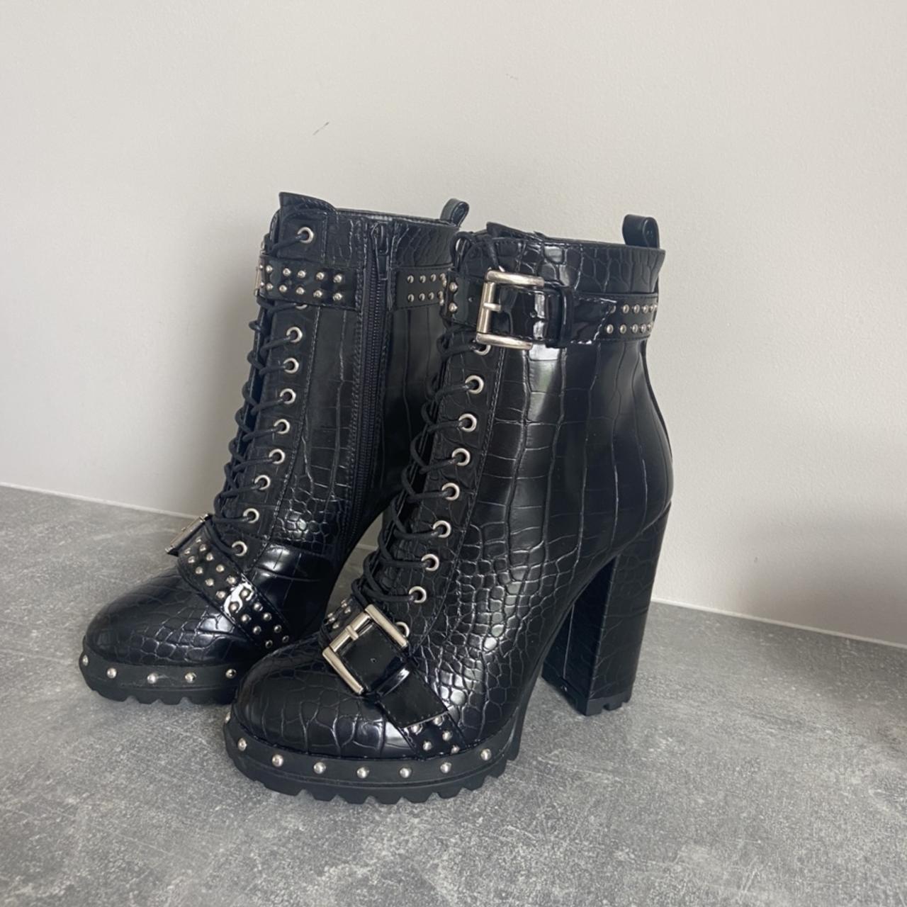 PLT - Black patent croc buckle heeled boot. Never... - Depop