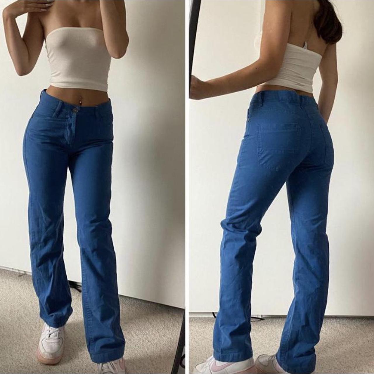 Vintage 00s y2k blue mid waisted straight leg jeans.... - Depop