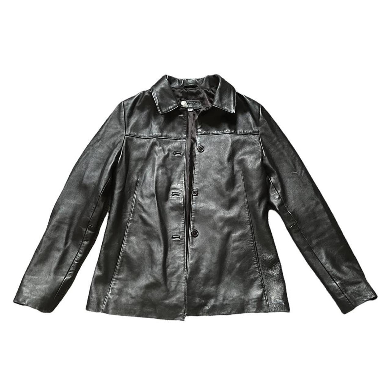 vintage genuine leather jacket. brand DPL. size 12... - Depop